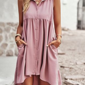 New women's sleeveless A-line skirt with short front and long back