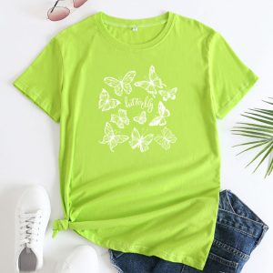 Women's Butterfly Print Round Neck Short Sleeve T-Shirt