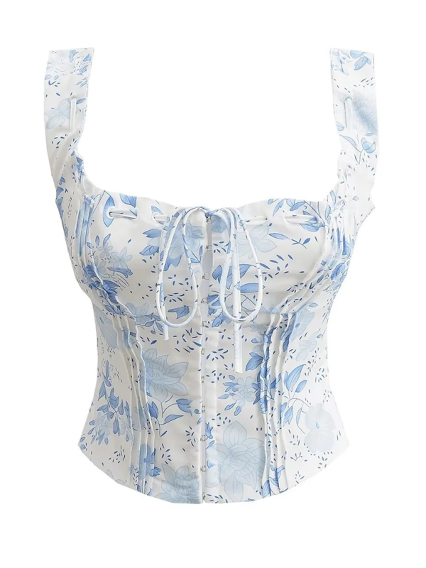 Women's French sweet and gentle fresh lace-up halter top fishbone hook short top - Image 2