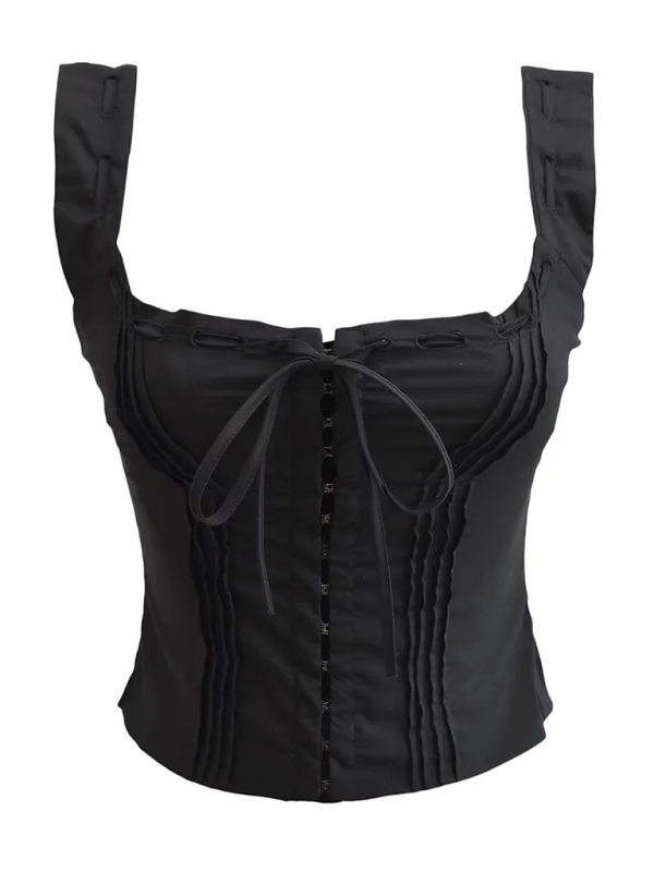 Women's French sweet and gentle fresh lace-up halter top fishbone hook short top - Image 3