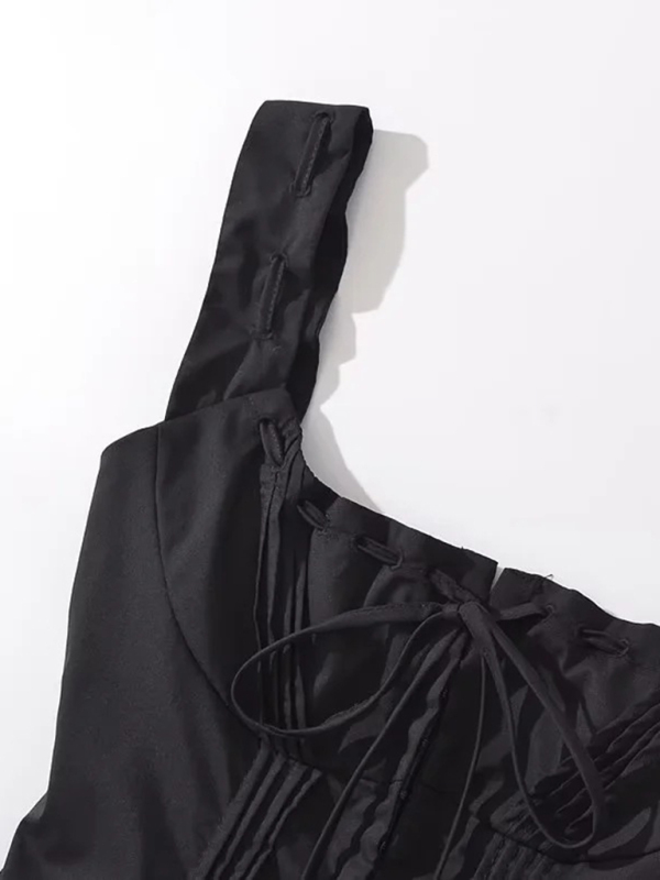 Women's French sweet and gentle fresh lace-up halter top fishbone hook short top - Image 14