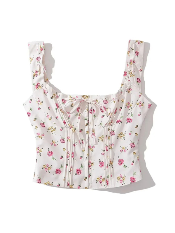 Women's French sweet and gentle fresh lace-up halter top fishbone hook short top - Image 7