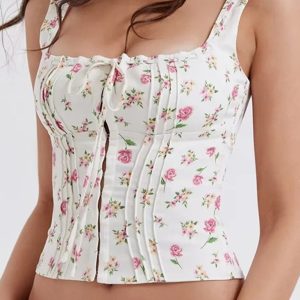 Women's French sweet and gentle fresh lace-up halter top fishbone hook short top