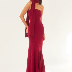Breast-wrapped fish hemline shawl dress