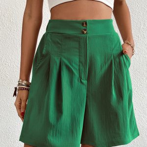 Women's high-waisted loose 2-button shorts