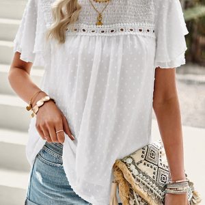 Women's new jacquard temperament commuter short-sleeved shirt top