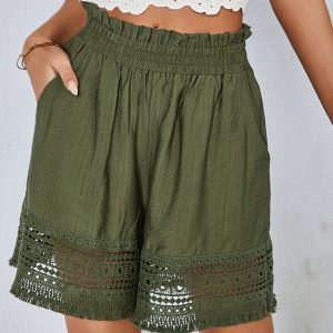 women's lace patchwork wide leg shorts