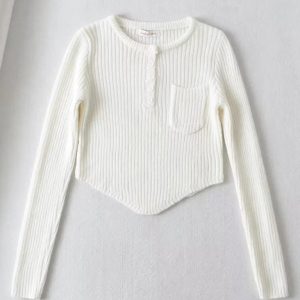 Women's new round neck thickened curved hem short long-sleeved sweater