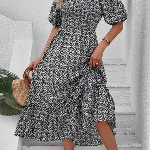 New Women's Clothing New Floral Retro Elegant Dress