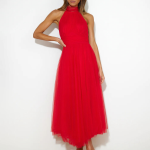 New style halter neck mesh turtleneck dress