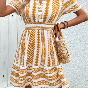 Women's V Neck Bohemian V Neck Short Sleeve Printed Dress