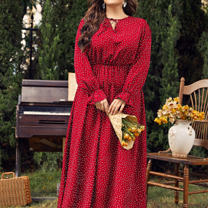 Plus size women's new polka-dot loose long-sleeved dress