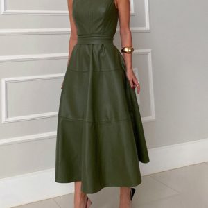 New Sleeveless Casual Dress Leather