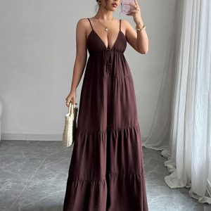 Elegant suspender maxi dress