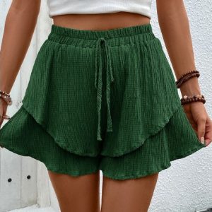 Women's Ruffle Layered Shorts Casual Comfort Lace-up Elastic Waist Shorts