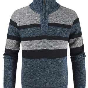 Men's pullover stand collar knitted casual colorblock long-sleeved sweater