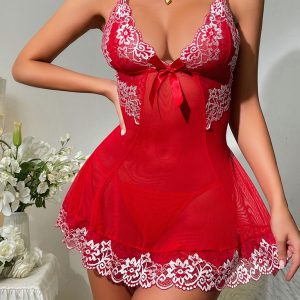 New women's sexy lingerie V-neck backless sexy lace suspender nightdress set