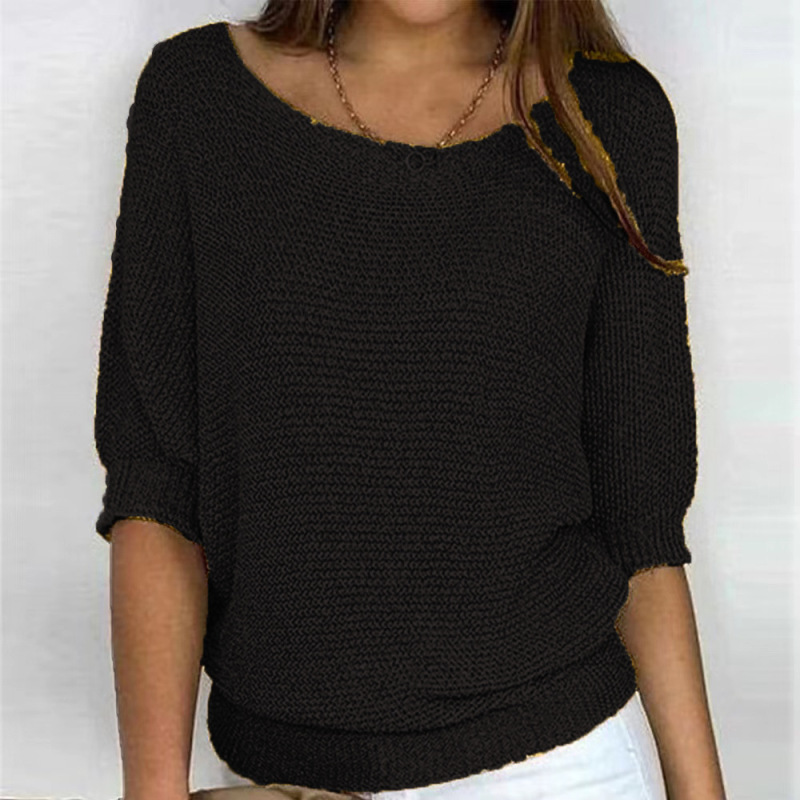 Women's round neck three-quarter sleeve knitted sweater - Image 6