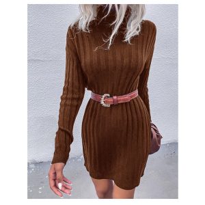 Women's Pit Strip Turtleneck Long Sleeve Loose Sweater Dress
