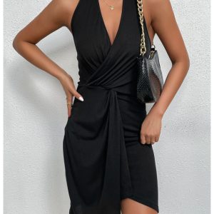 Women's Sleeveless Polyester Party Wrap Dress