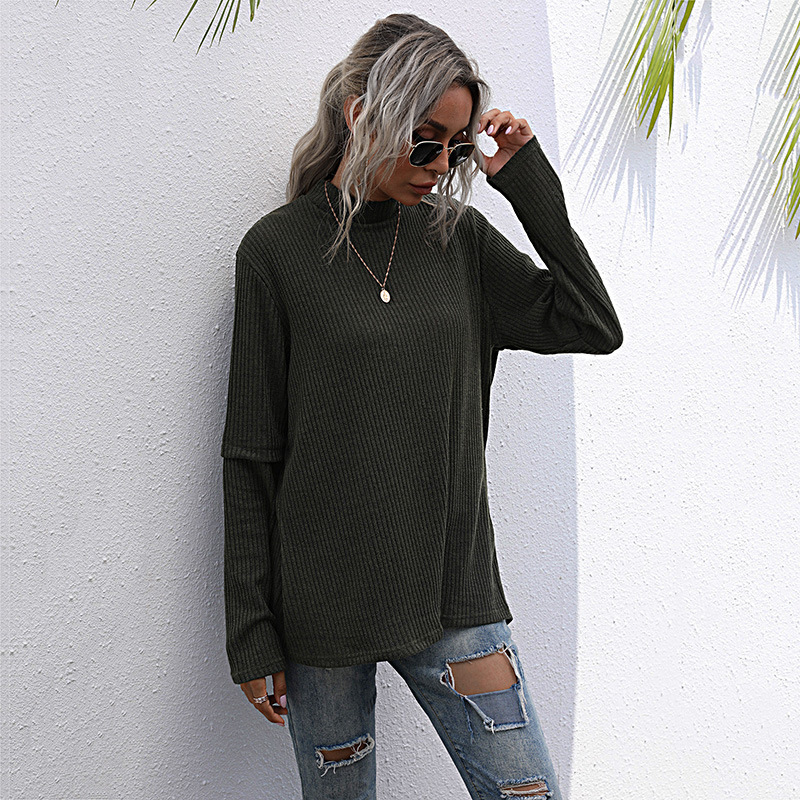 Turtleneck Top Solid Color Long Sleeve Loose Bottoming Knit Sweater - Image 6