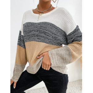 women's loose colorblock long sleeve bottoming sweater