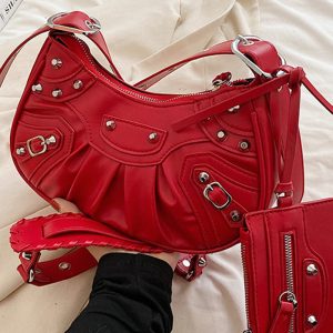 Rivet Heavy Industry Pleated Shoulder Underarm Bag Messenger Bag