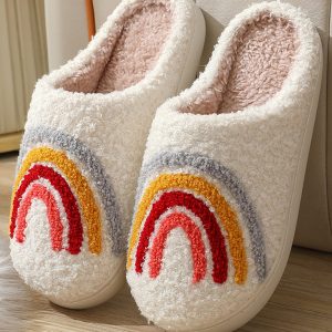 Cute Rainbow Pattern Cotton Slippers Indoor Home Plush Warm Slippers