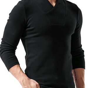 Men's Woolen V-Neck Stretchy Long Sleeve Tee
