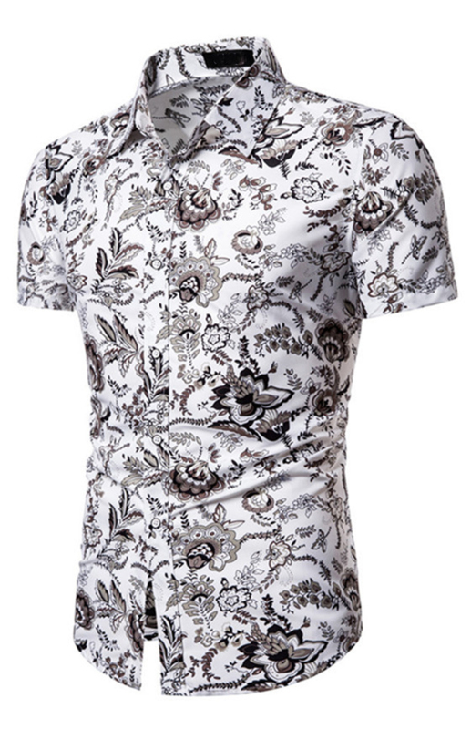 Men's Spring-Summer Leisure Lapel Collar Full Body Print Woven Shirt - Image 4