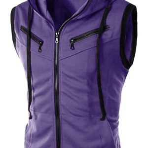 Men's Hooded Sleeveless Vest Solid Color Casual Slim Vest