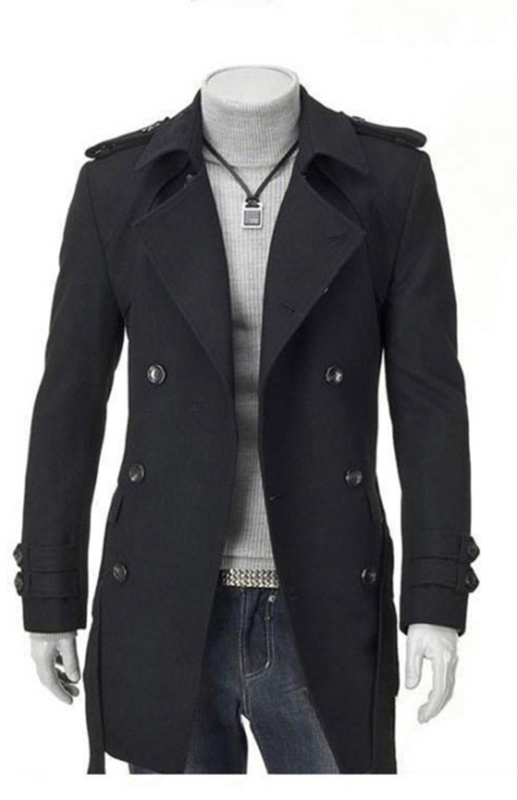 Men's Classic Solid Woolen Knit Long Sleeve Coat - Image 3