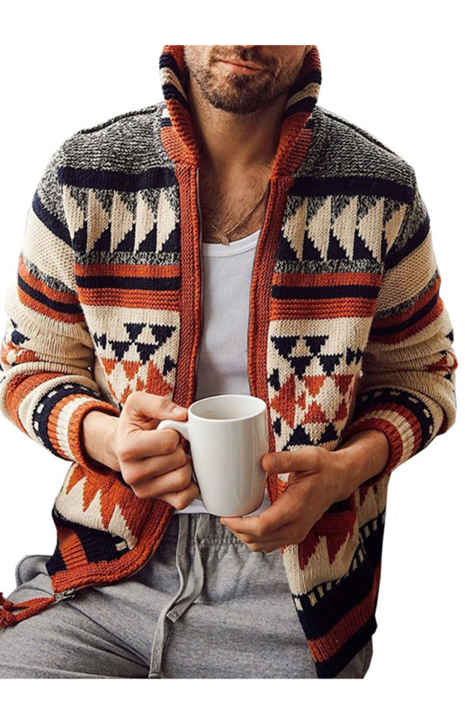 Men's Long Sleeve Lapel Outer Sweater Embroidered Stand Collar Zip Sweater - Image 3