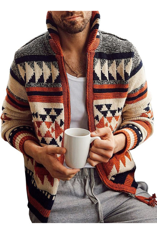 Men's Long Sleeve Lapel Outer Sweater Embroidered Stand Collar Zip Sweater - Image 4