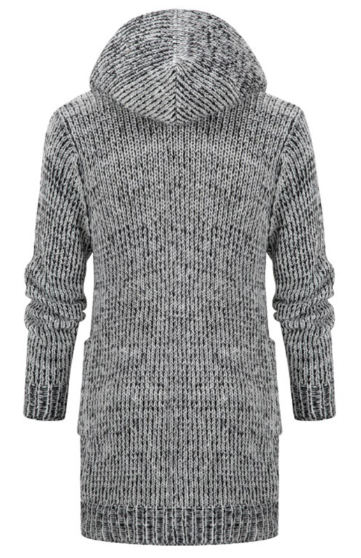 Men's Mid Length Hooded Knit Cardigan Horn Buckle Hooded Long Sweater - Image 10