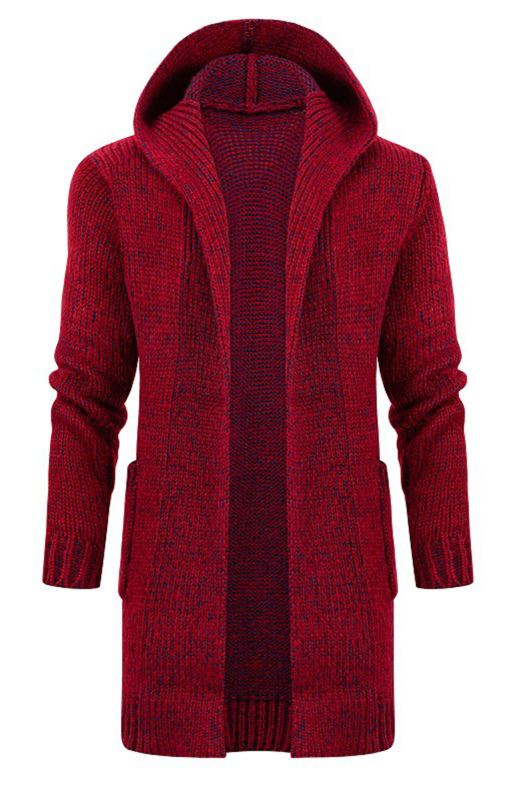 Men's Mid Length Hooded Knit Cardigan Horn Buckle Hooded Long Sweater - Image 5