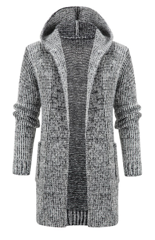 Men's Mid Length Hooded Knit Cardigan Horn Buckle Hooded Long Sweater - Image 6