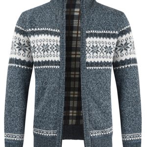 Men's New Sweater Cardigan Colorblock Standing Collar Sweater