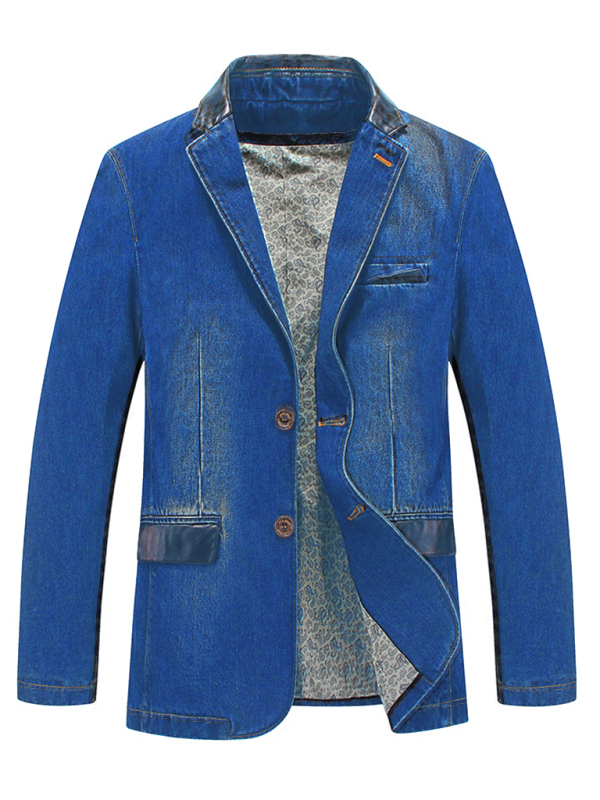 Men's Casual Denim Patchwork Suit Jacket - Image 7