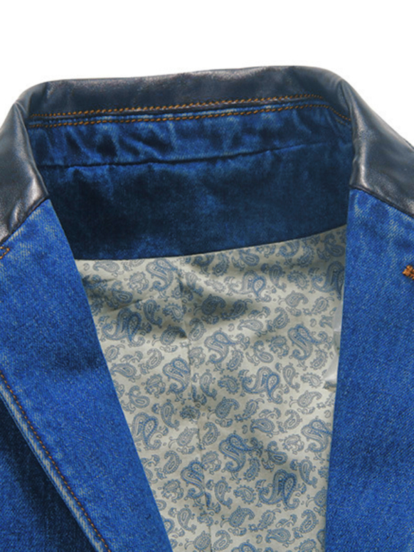 Men's Casual Denim Patchwork Suit Jacket - Image 6