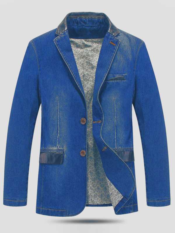 Men's Casual Denim Patchwork Suit Jacket - Image 8