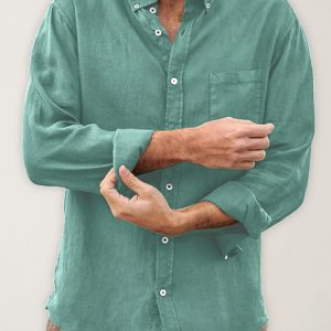 Men's new European and American fashion solid color loose single-breasted long-sleeved lapel shirt