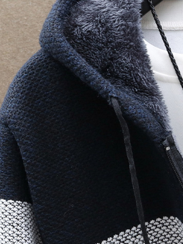 Fleece sweater cardigan Contrast color jacket youth slim fit trendy hooded jacket - Image 13