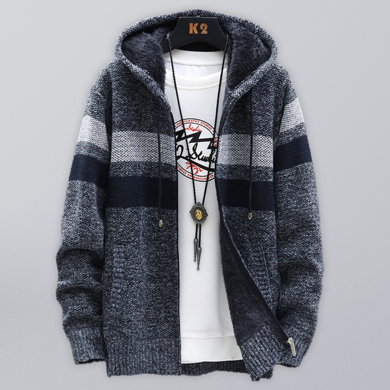Fleece sweater cardigan Contrast color jacket youth slim fit trendy hooded jacket - Image 4