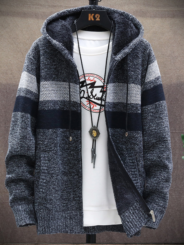 Fleece sweater cardigan Contrast color jacket youth slim fit trendy hooded jacket - Image 10