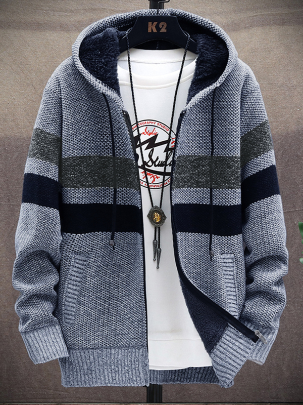 Fleece sweater cardigan Contrast color jacket youth slim fit trendy hooded jacket - Image 3