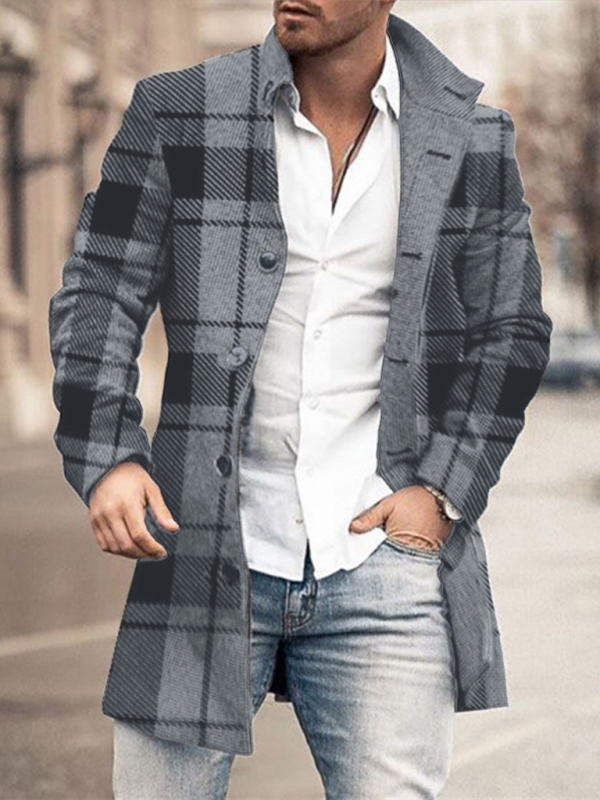 New men's woolen stand collar mid-length pocket casual coat - Image 6