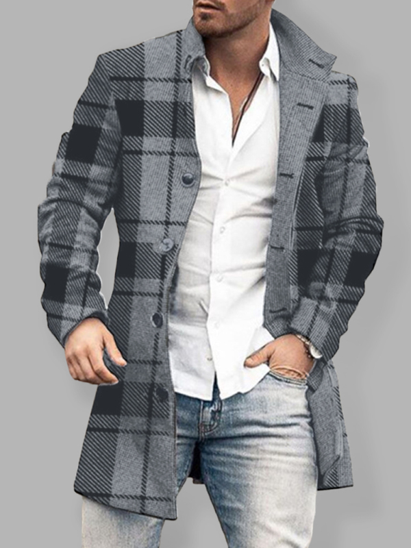 New men's woolen stand collar mid-length pocket casual coat - Image 7