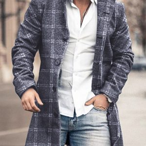 New men's woolen stand collar mid-length pocket casual coat
