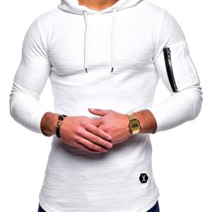 Men's solid color hooded casual long-sleeve T-shirt